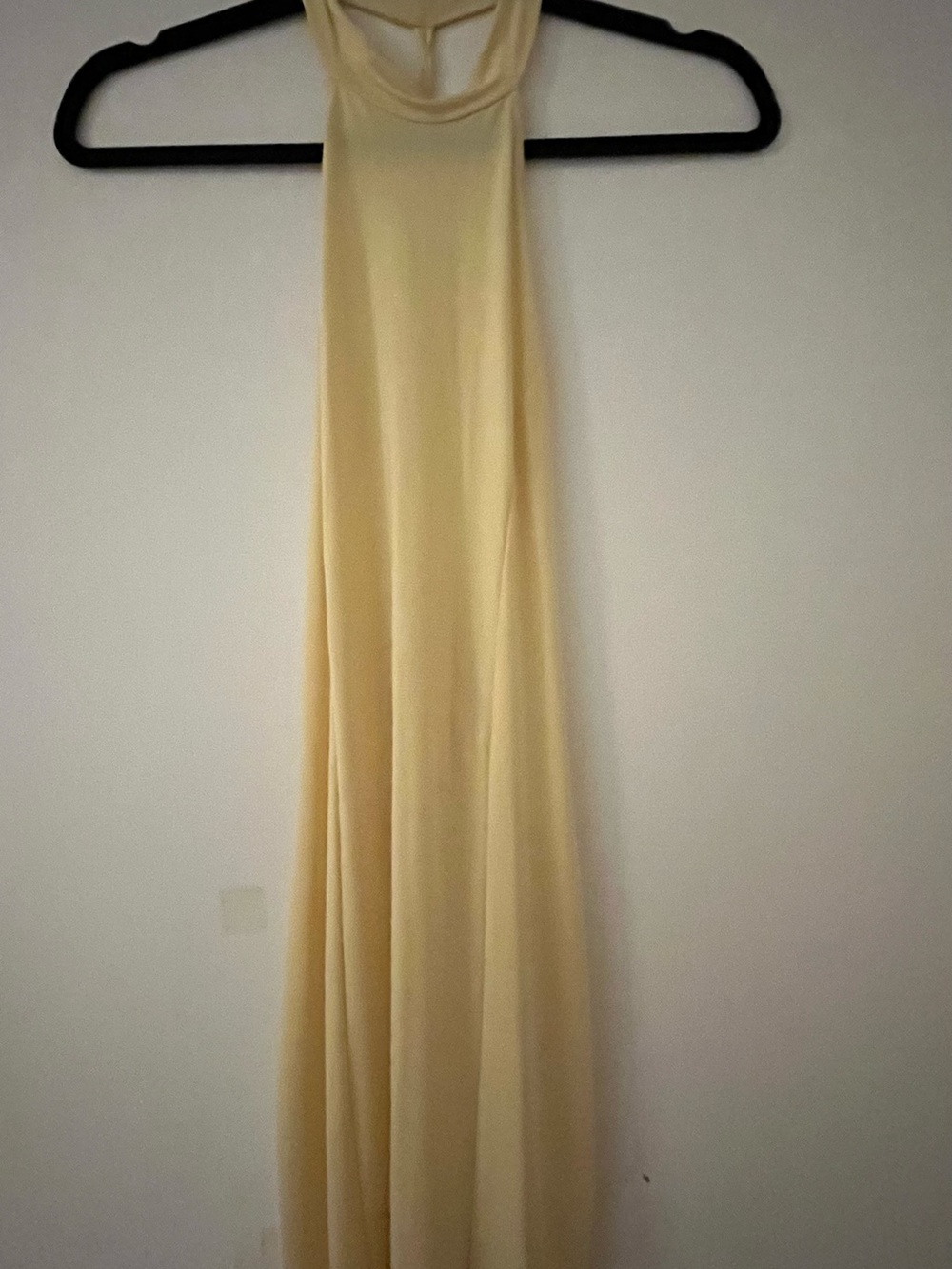 Light Yellow Mini Dress Halter Open Back Lightweight